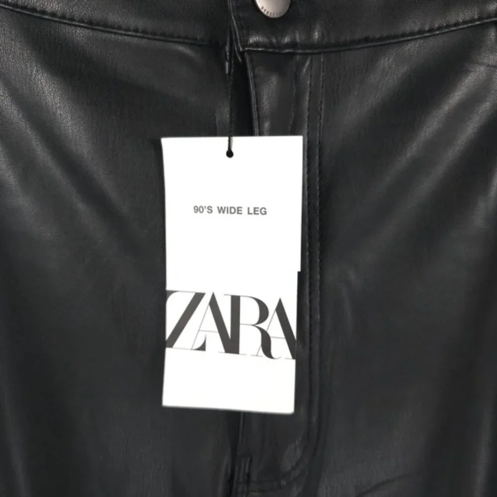 NWT ZARA FAUX LEATHER 90’s WIDE LEG Pants High Waist 2969/245/800 Size 14‎